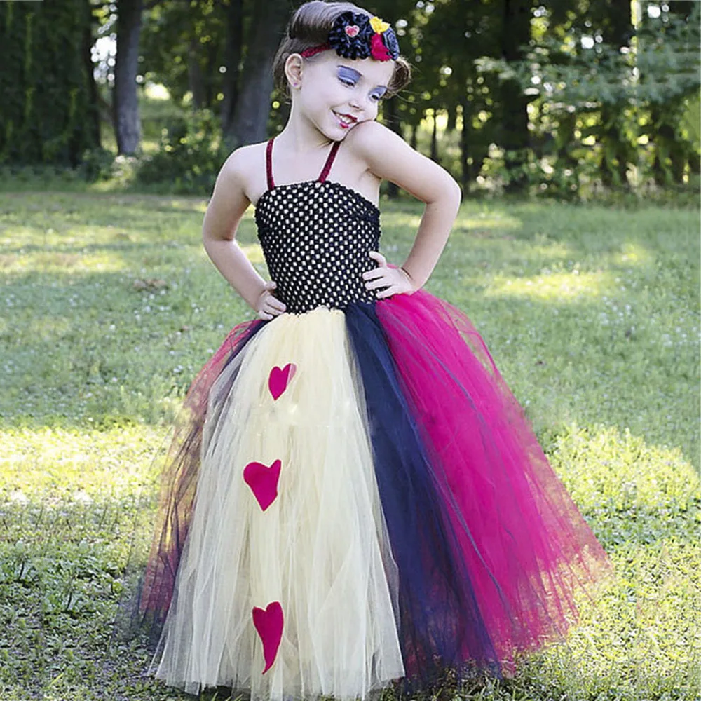 Kids Queen of Hearts Fancy Dress Costume Alice in Wonderland Girls Dresses Age 10 Vampirina Costume Halloween Cosplay Tutu Dress (3)