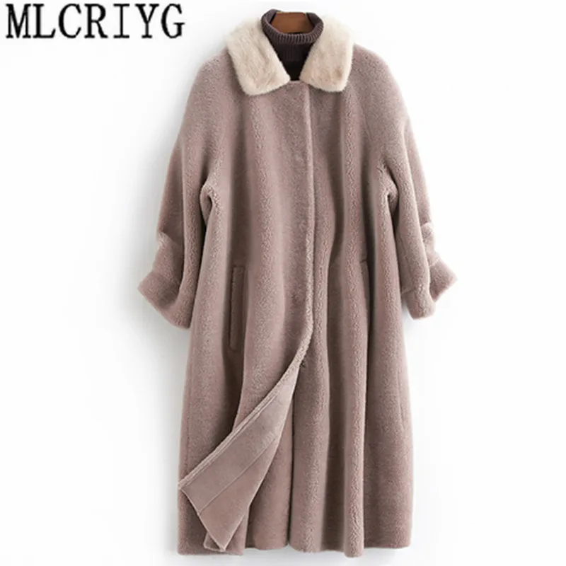 MLCRIYG Real Wool Fur Coat Female With Natural Mink Fur Collar Sheep Shearing Coats Long Warm Autumn Winter Jacket Women YQ291
MLCRIYG Real Wool Fur Coat Female With Natural Mink Fur Collar Sheep Shearing Coats Long Warm Autumn Winter Jacket Women YQ291