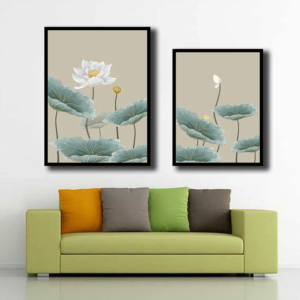 Modern Style Canvas Lotus Pond Painting Office Wall Art Print Nordic Poster White Flower Pictures Living Room Elegant Home Decor | Дом и сад