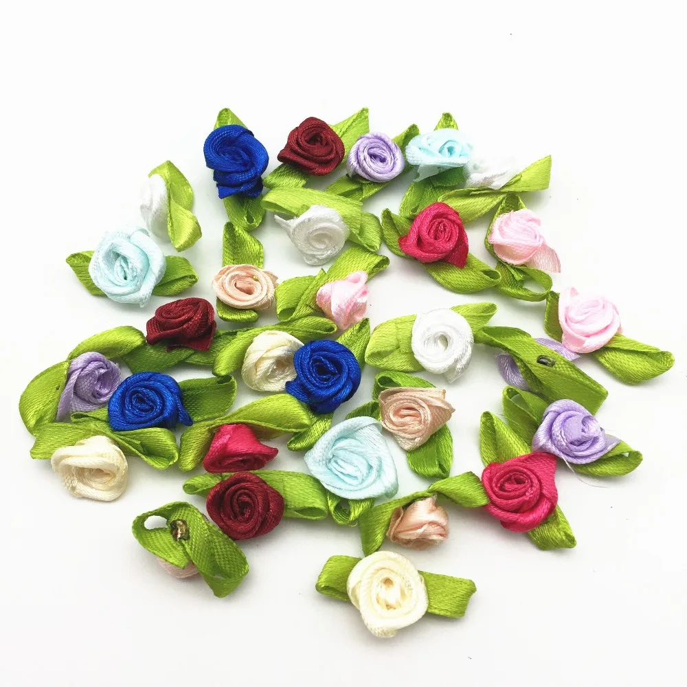 100pcs Mini Satin Ribbon Rose Buds Flowers With Green Leaves Crafts Wedding Confetti Embellishments
100pcs Mini Satin Ribbon Rose Buds Flowers With Green Leaves Crafts Wedding Confetti Embellishments