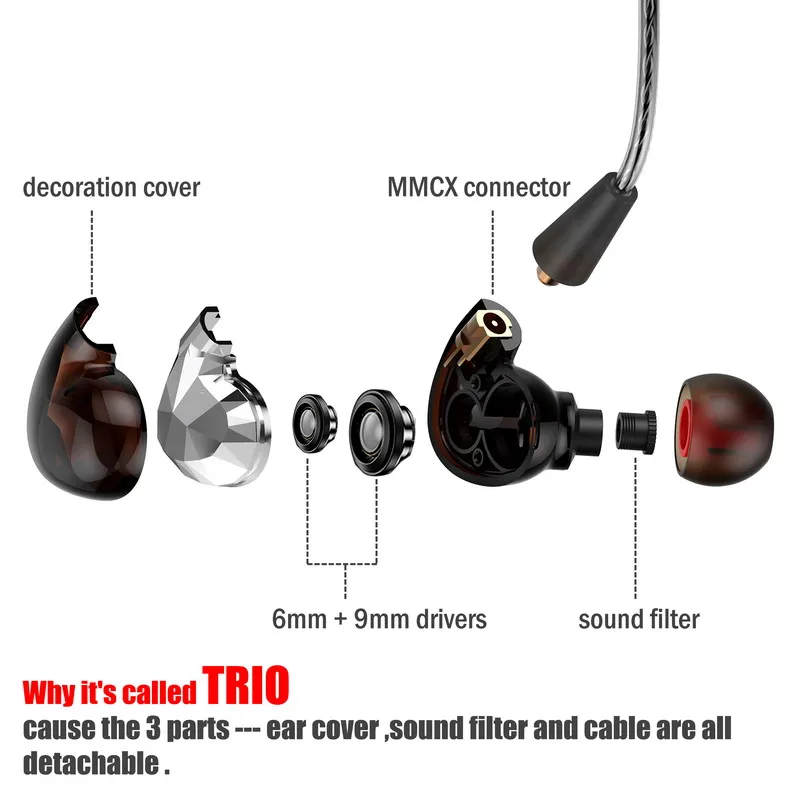con micr/ófono Color Negro Transparente TENNMAK MMCX Cable Desmontable con Mando a Distancia y micr/ófono para Auriculares TENNMAK Pro Piano Trio y Otros MMCX
