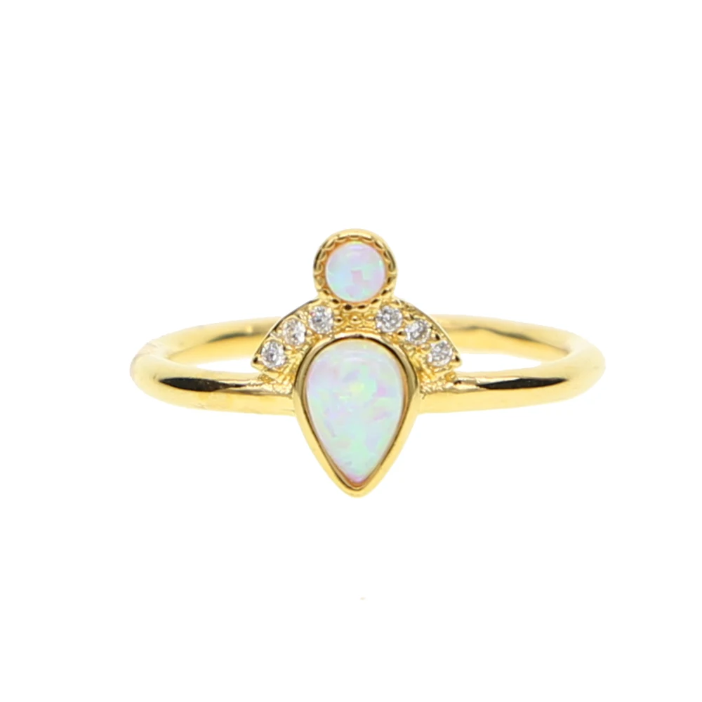 

white fire opal Gem 2018 new designer fashion elegant jewelry minimal gold filled tear drop Stone engagement ring