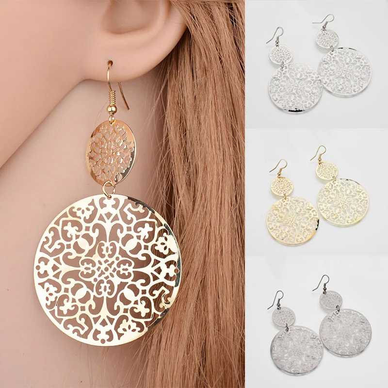 Vintage Round Pendientes Long Earrings For Women Jewelry Hollow Gold Silver Black Dangle Earrings Bohemian
Vintage Round Pendientes Long Earrings For Women Jewelry Hollow Gold Silver Black Dangle Earrings Bohemian