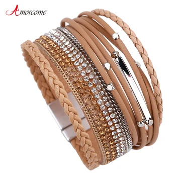 Amorcome Braided Leather Bracelets For Women Crystal Metal Charm Femme Wide Multilayer Bracelets & Bangles Female Jewelry
Amorcome Braided Leather Bracelets For Women Crystal Metal Charm Femme Wide Multilayer Bracelets & Bangles Female Jewelry