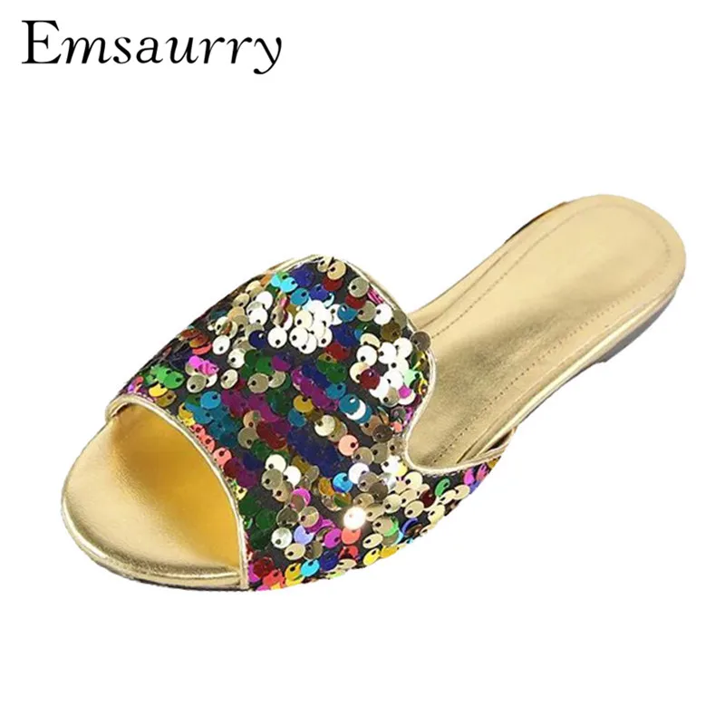 New Spring 2019 Bling Sequins Slippers Women Colorful Rainbow Sequined Flat Mules Open Toe Beach Holiday Shoes Woman
New Spring 2019 Bling Sequins Slippers Women Colorful Rainbow Sequined Flat Mules Open Toe Beach Holiday Shoes Woman