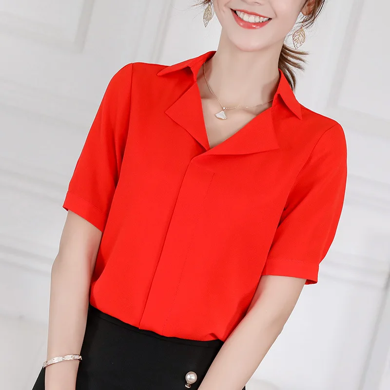 Korean Womens Chiffon Blouse Office Casual Turn Down Collar Slim Short Sleeve Shirts Women 2019 Streetwear Blue Red Top Blusas
Korean Womens Chiffon Blouse Office Casual Turn Down Collar Slim Short Sleeve Shirts Women 2019 Streetwear Blue Red Top Blusas