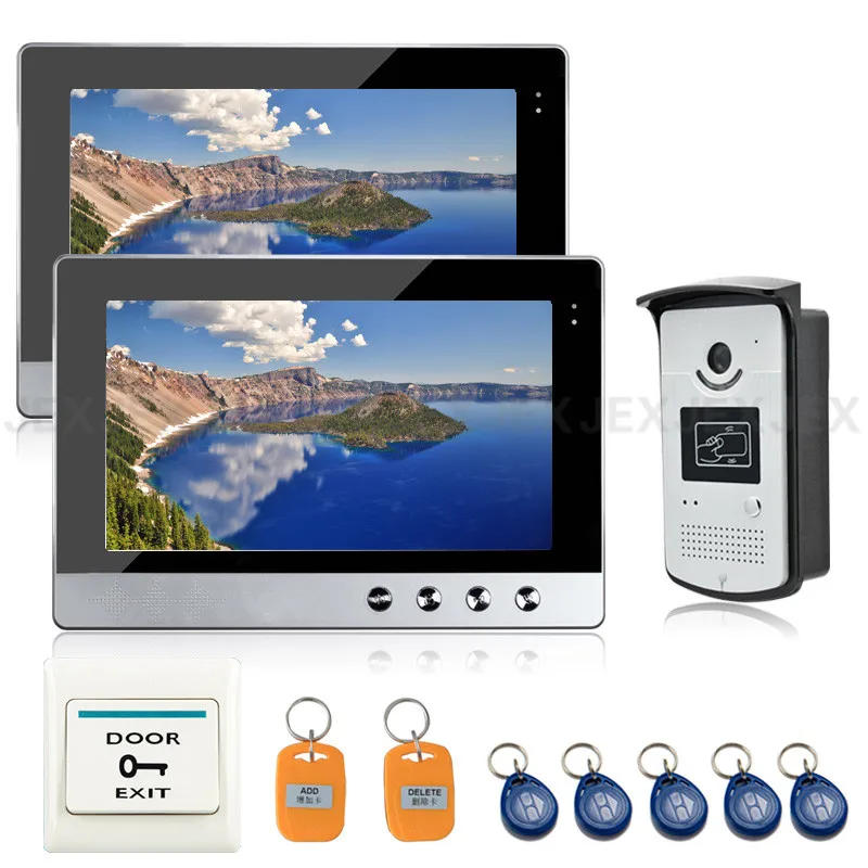 

JEX 10`` color LCD video door phone doorbell speaker intercom system kit 2 monitor + RFID access control COMS Camera In stock