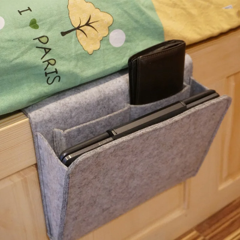 

Bed Pocket Organizer Bedside Caddy Felt Bed Storage Organizer Bag with 2 Small Pockets for Organizing Tablet Magazine Cellphone