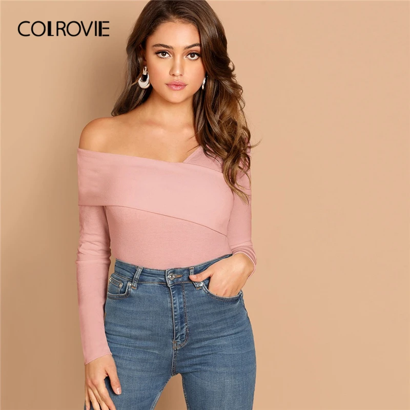 COLROVIE Pink Foldover Asymmetrical Neck Slim Fit Wrap Elegant T-Shirt Women Shirts 2019 Spring Long Sleeve Office Ladies Tops
COLROVIE Pink Foldover Asymmetrical Neck Slim Fit Wrap Elegant T-Shirt Women Shirts 2019 Spring Long Sleeve Office Ladies Tops