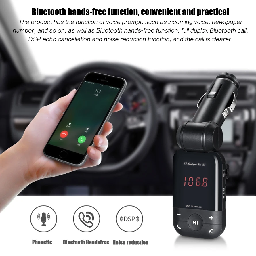 12V-24V auto stereo bluetooth hands free car kit FM transmitter U disk TF card MP3 Music Player Voiture Bluetooth Telephone
12V-24V auto stereo bluetooth hands free car kit FM transmitter U disk TF card MP3 Music Player Voiture Bluetooth Telephone