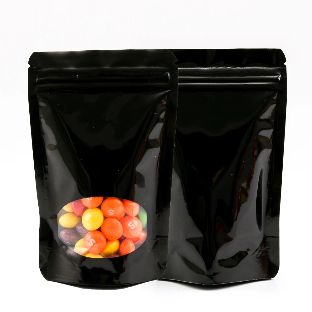 Various Sizes Stand Up Pouch Bags Zipper Top Heat Sealable Glossy Black Color Snack Zip Lock Bags with Clear Window 100pcs
Various Sizes Stand Up Pouch Bags Zipper Top Heat Sealable Glossy Black Color Snack Zip Lock Bags with Clear Window 100pcs