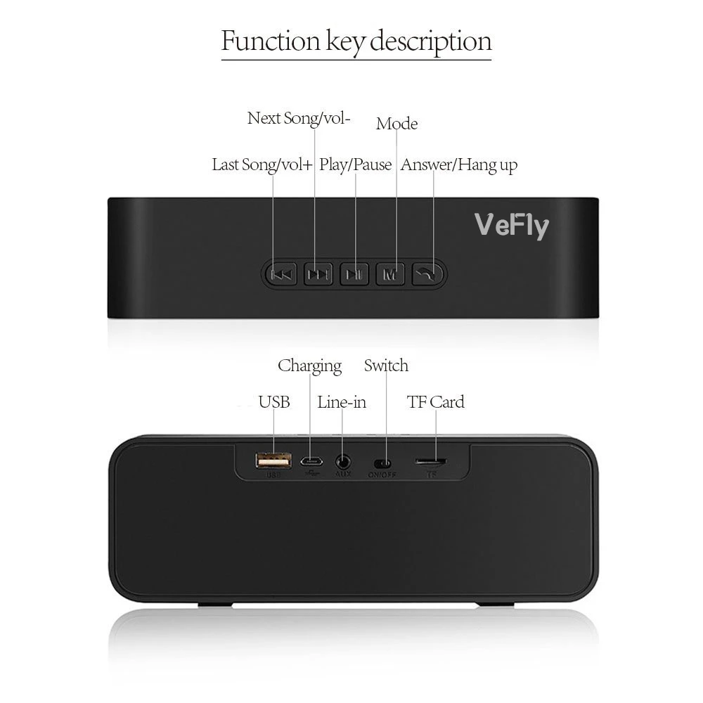 VeFly 4.2 bluetooth speaker Hi-Fi portable wireless box, Mp3 music player receiver audio FM radio with USB AUX TF boombox column (2)