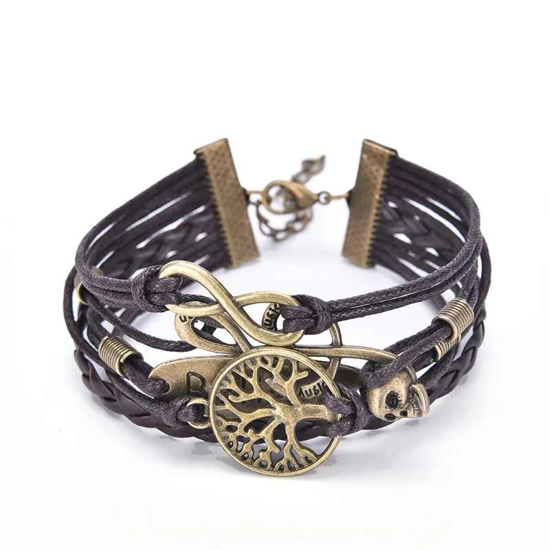 2018 Hot New Fashion Multilayer Leather Tree Skull Bow Bilezik Chain Opening Bracelet Women Jewelry Gift Male Pulseras
2018 Hot New Fashion Multilayer Leather Tree Skull Bow Bilezik Chain Opening Bracelet Women Jewelry Gift Male Pulseras