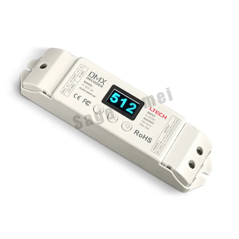 LTECH LT-820-5A 4channel constant voltage LED DMX-PWM Decoder Dimmer(8/16 bits optional,OLED Display);5A*4channel MAX 20A output
LTECH LT-820-5A 4channel constant voltage LED DMX-PWM Decoder Dimmer(8/16 bits optional,OLED Display);5A*4channel MAX 20A output