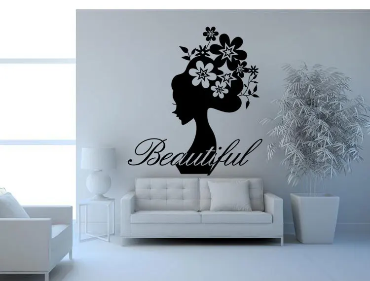Beautiful DIY Art Girl head Wall Sticker Bedroom Living Room wedding decoration wall stickers muraux wallpaper | Строительство и