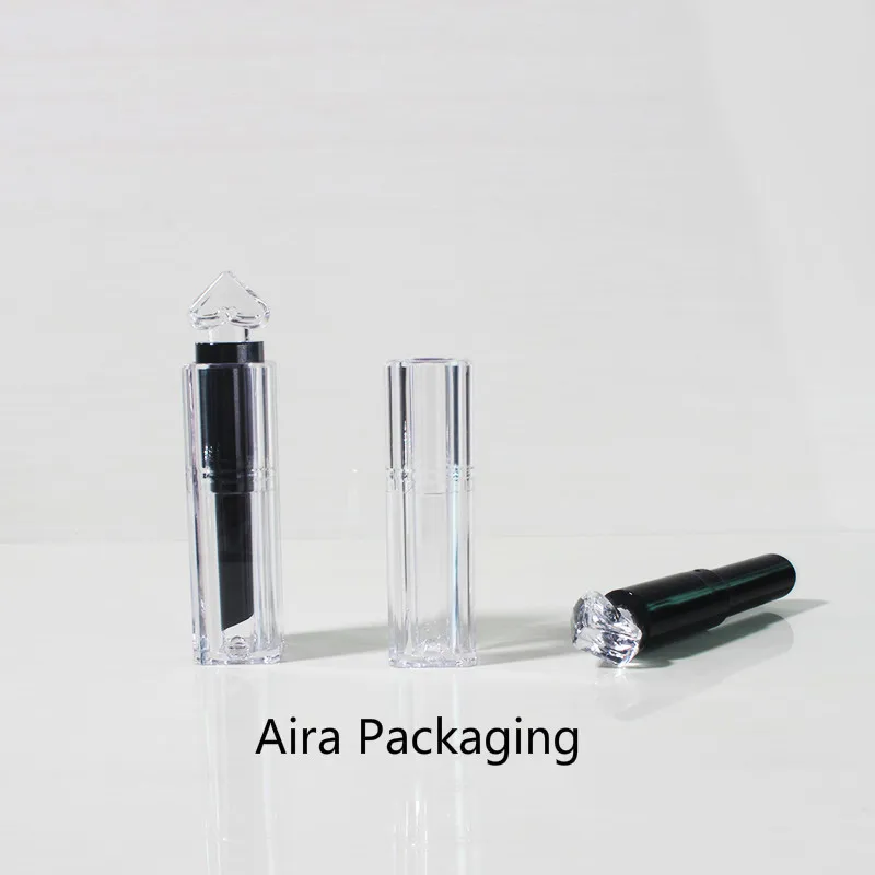 Plastic Clear n Black Lip Balm Container11.1mm DIY Empty Lipstick Tube Heart Shape Elegant Bottle 50pcs/lot | Красота и здоровье