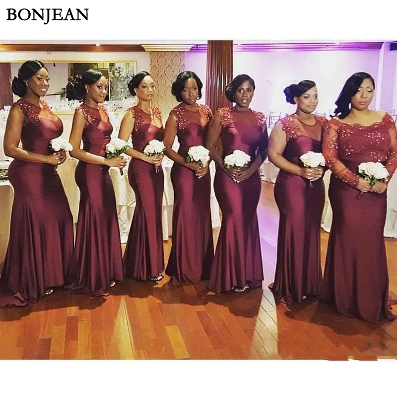 New Cheap Burgundy Bridesmaid Dresses Long Weddings Lace Appliques Beaded Mermaid Plus Size Formal Maid of Honor Gowns
New Cheap Burgundy Bridesmaid Dresses Long Weddings Lace Appliques Beaded Mermaid Plus Size Formal Maid of Honor Gowns