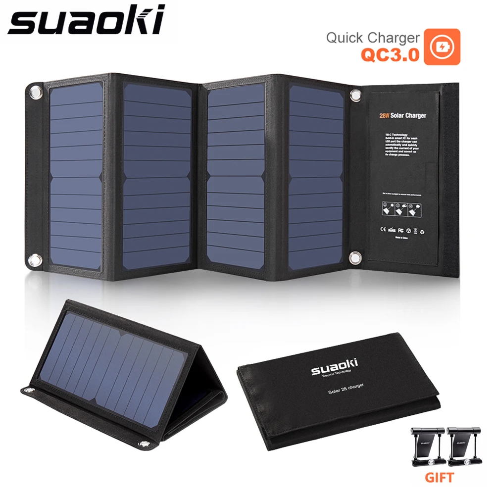 

SUAOKI 28W Portable Solar Cells Charger QC 3.0 Quick Charging 3 USB 3.1A Output Port for iPhone iPad Samsung Tablet