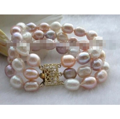 Free shipping >>>>>>3row Natural 13mm Multicolor Rice Pearl Bracelet 
Free shipping >>>>>>3row Natural 13mm Multicolor Rice Pearl Bracelet