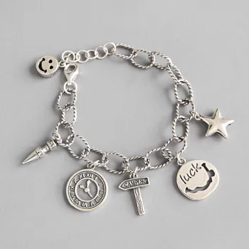 retro Authentic 925 Sterling silver Disc "LUCK" COIN &Star Rolo Link Chian Bracelet fine jewelry Handmade Craft TLS113
retro Authentic 925 Sterling silver Disc "LUCK" COIN &Star Rolo Link Chian Bracelet fine jewelry Handmade Craft TLS113