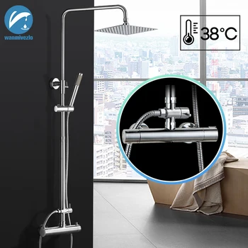 Chrome Thermostatic Shower Faucets Set Wall Mount 8" Ultra thin Shower Head Dual Handles Thermostatic Mixer Tap Valve Shower
Chrome Thermostatic Shower Faucets Set Wall Mount 8" Ultra thin Shower Head Dual Handles Thermostatic Mixer Tap Valve Shower