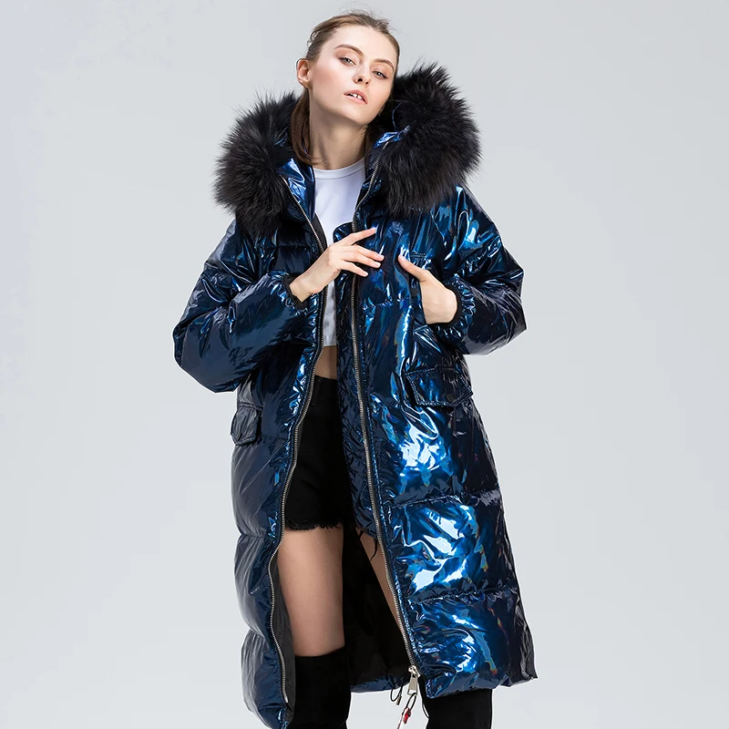 Patent Leather Glossy Down Coats Women Natural Fur Collar Females Loose Down Parka Warmth Winter White Duck Down Coat Women
Patent Leather Glossy Down Coats Women Natural Fur Collar Females Loose Down Parka Warmth Winter White Duck Down Coat Women