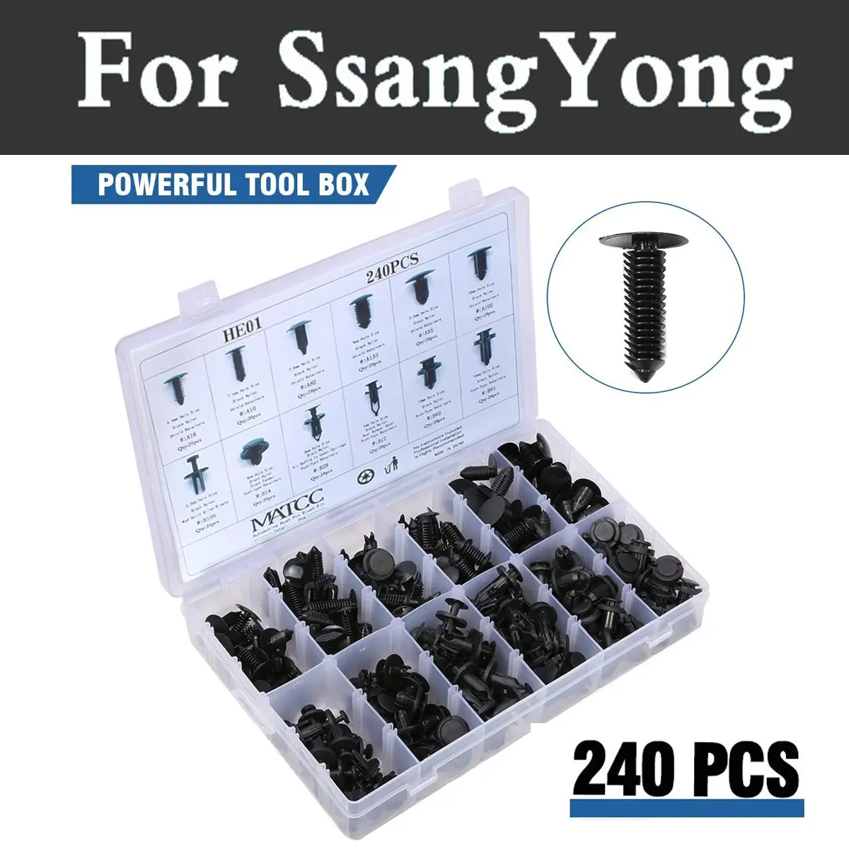 240pcs Auto Clip Trim Kit Pin Rivet Fasteners Rivets For Ssangyong Actyon Korando Kyron Musso Nomad Rexton Tivoli
240pcs Auto Clip Trim Kit Pin Rivet Fasteners Rivets For Ssangyong Actyon Korando Kyron Musso Nomad Rexton Tivoli