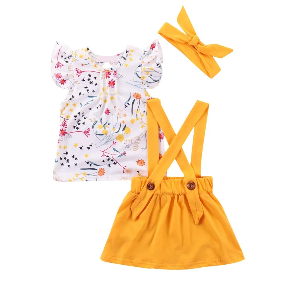 Puseky 3PCS Set Toddler Kids Baby Girl Fly Sleeve Cotton T-shirt Tops Floral Suspenders Skirt Headband Outfits Clothing Set 1-4Y
Puseky 3PCS Set Toddler Kids Baby Girl Fly Sleeve Cotton T-shirt Tops Floral Suspenders Skirt Headband Outfits Clothing Set 1-4Y