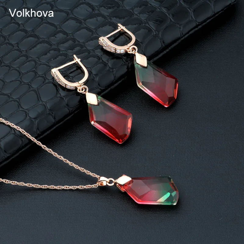 Volkhova New Irregular Crystal Jewelry Set For Women Party Attractive 585 Rose Gold Color Zircon Dangle Earrings | Украшения и