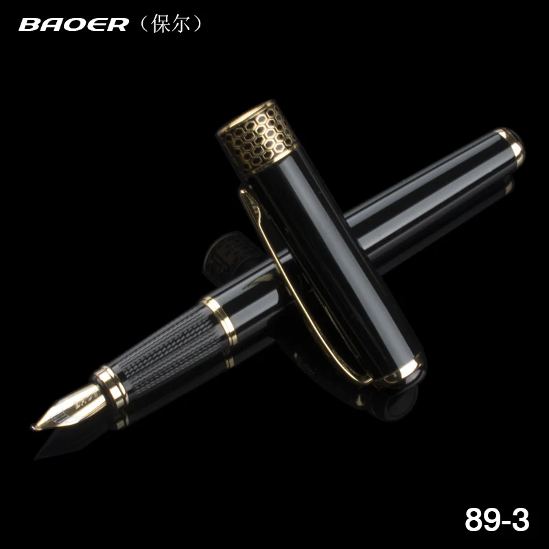 

Baoer 0.5MM Fountain Pen Matte Black Iraurita Golden Clip Metal Extremely Fine Office Business Writing Pens