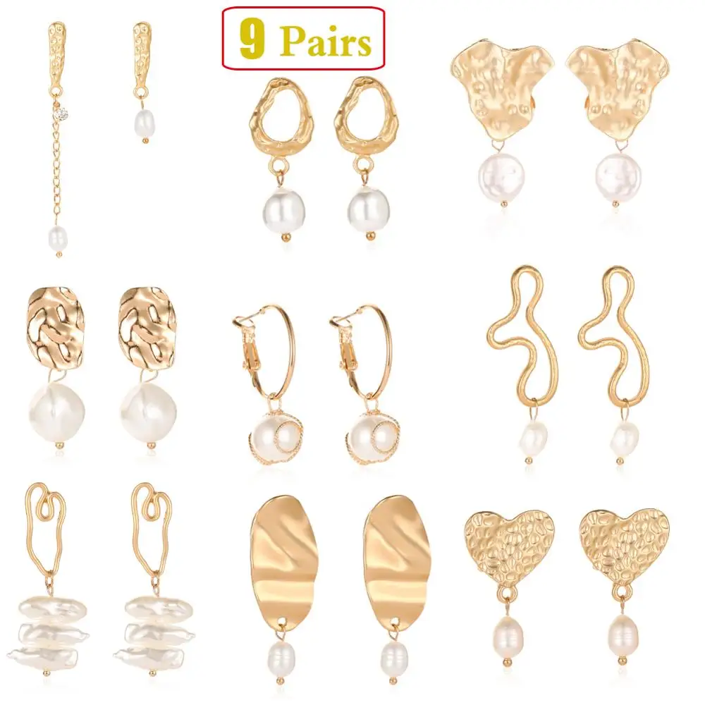 9 Pairs Per Set New Simple Earrings Irregular Pearls Metal Stud Earring Gold Fashion Earring Long Metal Tassel Earring for Women
9 Pairs Per Set New Simple Earrings Irregular Pearls Metal Stud Earring Gold Fashion Earring Long Metal Tassel Earring for Women