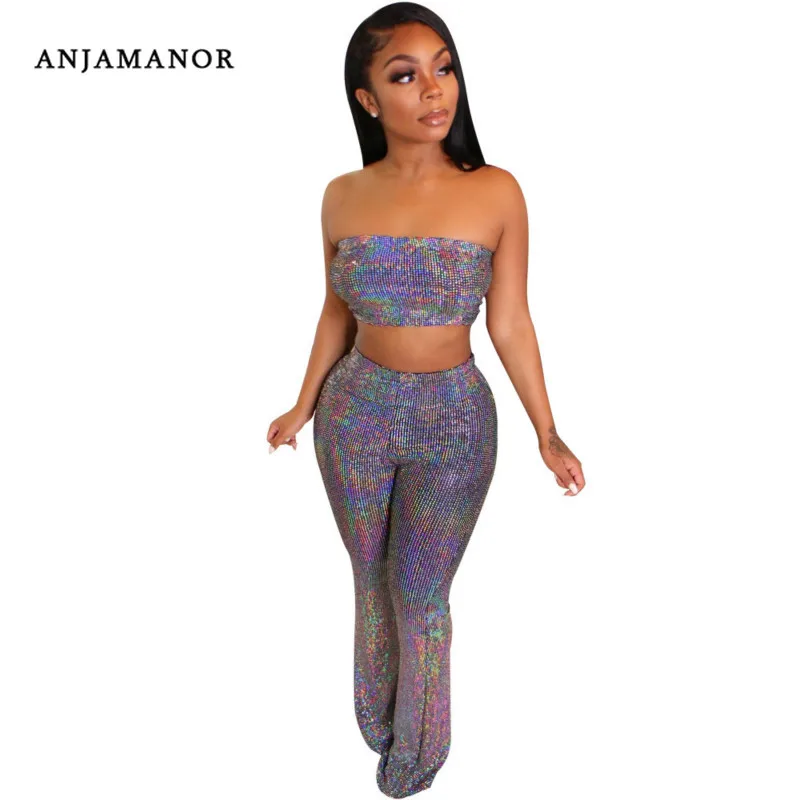 ANJAMANOR Glitter Sexy 2 Piece Set Crop Top and Flare Pants Women Two Piece Club Outfits Summer Matching Sets Vacation D35-AD48
ANJAMANOR Glitter Sexy 2 Piece Set Crop Top and Flare Pants Women Two Piece Club Outfits Summer Matching Sets Vacation D35-AD48