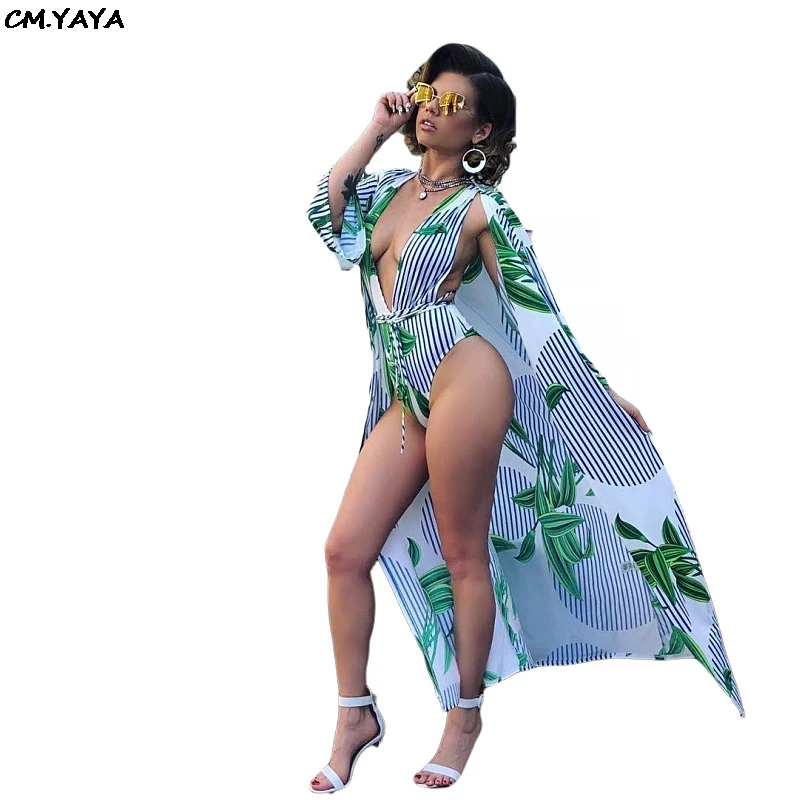 2019 summer beach stripes leaf print X-long cloak deep v-neck bodysuit 2pcs women's set sexy tracksuit outfit M5068
2019 summer beach stripes leaf print X-long cloak deep v-neck bodysuit 2pcs women's set sexy tracksuit outfit M5068