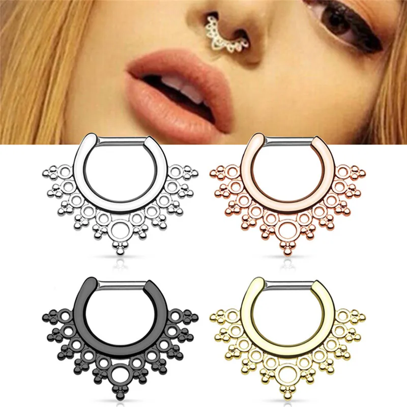 1pc Rose Gold Black Silver Color Real&Fake Piercing Septum Clicker Flower Petals With CZ Gem Nose Rings Piercing Body Jewelry
1pc Rose Gold Black Silver Color Real&Fake Piercing Septum Clicker Flower Petals With CZ Gem Nose Rings Piercing Body Jewelry