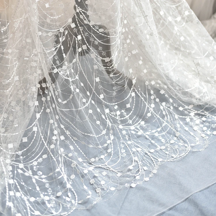 European and American wave fringes organzasequins embroidered lace fabric, wedding dress DIY decorative accessories African yarn
European and American wave fringes organzasequins embroidered lace fabric, wedding dress DIY decorative accessories African yarn