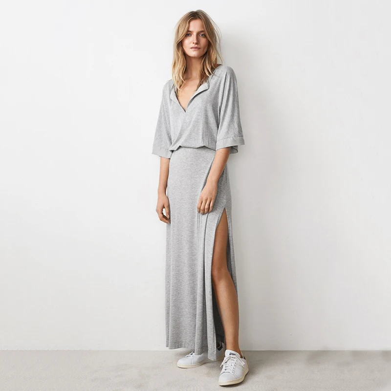 Women Maxi Dress Plus Size 3XL 4XL 5XL Solid V Neck 3/4 Sleeve Elastic Waist Split Casual Dress Loose Long robe female Gown Grey
Women Maxi Dress Plus Size 3XL 4XL 5XL Solid V Neck 3/4 Sleeve Elastic Waist Split Casual Dress Loose Long robe female Gown Grey