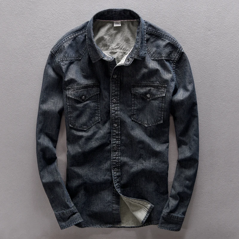 100% Cotton Long Sleeve Turn-down collar Jeans Black Shirt Men Casual Spring Denim Pockets Men Shirt Camisa masculina Homme
100% Cotton Long Sleeve Turn-down collar Jeans Black Shirt Men Casual Spring Denim Pockets Men Shirt Camisa masculina Homme