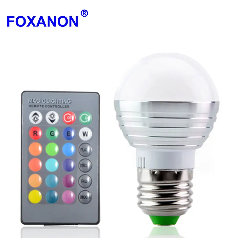 Foxanon E27 RGB LED Lamp 16 Colors Changing 85-265V Magic Light Dimmable RGB Bulb + 24key IR Remote Control lighting
Foxanon E27 RGB LED Lamp 16 Colors Changing 85-265V Magic Light Dimmable RGB Bulb + 24key IR Remote Control lighting