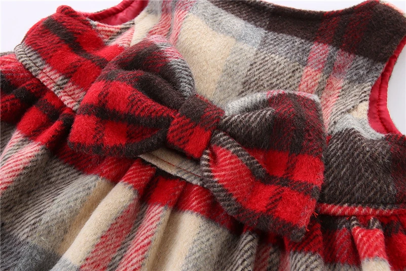 Mudkingdom Baby Girls Winter Plaid Dress Kids Baby Girl Clothes Girls Autumn Buttoned Tartan Dresses with Bow knot Fall 201704