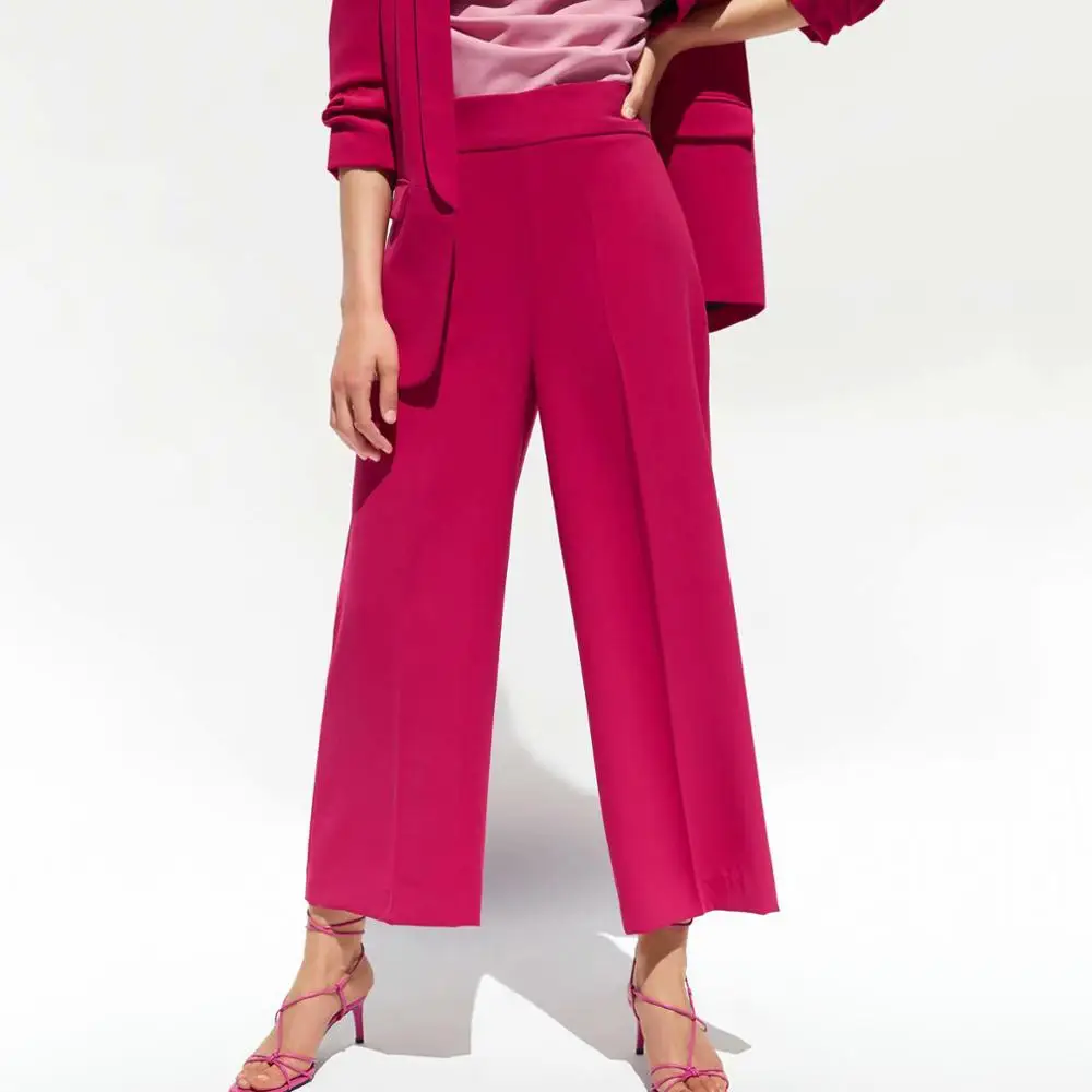 Women Red wide leg pants zipper fly design office wear full length trousers female casual Ankle length pantalones
Women Red wide leg pants zipper fly design office wear full length trousers female casual Ankle length pantalones