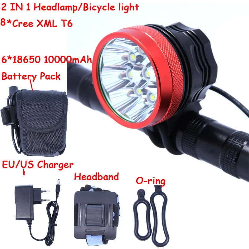 2 in 1 12000 Lumens 8 x XM-L T6 LED Headlamp Headlight Bicycle Bike Light & 8.4v Rechargeable Battery Pack + Charger | Лампы и