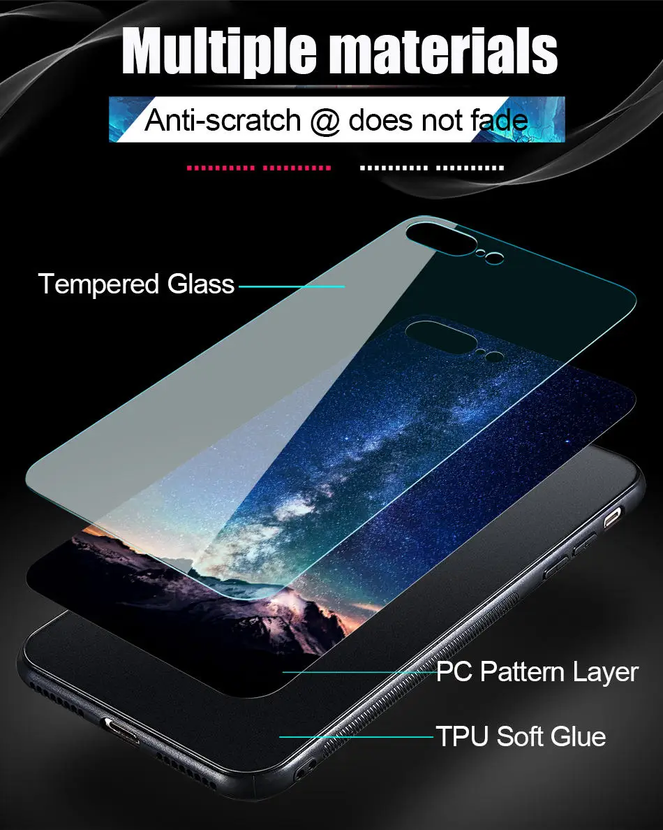 TOMKAS Space Star Case For iPhone X Case Tempered Glass Patterned For iPhone 7 6 Plus 6s 8 Cases Glossy TPU Soft Edge Cover