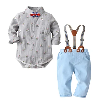 2018 New boys set grey print tie long sleeve shirt European and American wind gentleman strap jumpsuit
2018 New boys set grey print tie long sleeve shirt European and American wind gentleman strap jumpsuit