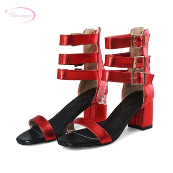 Chainingyee street style comfortable summer sandals zipper belt buckle decoration blue red black thick high-heeled women's shoes
Chainingyee street style comfortable summer sandals zipper belt buckle decoration blue red black thick high-heeled women's shoes