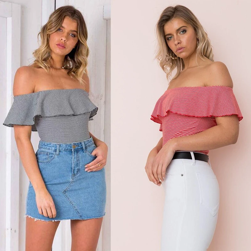 Striped Ruffles One-shoulder Bodysuit Sexy Off The Shoulder Fit Romper Body Siamese Bodysuits Skinny Slim Jumpsuit Bottoming Top
Striped Ruffles One-shoulder Bodysuit Sexy Off The Shoulder Fit Romper Body Siamese Bodysuits Skinny Slim Jumpsuit Bottoming Top