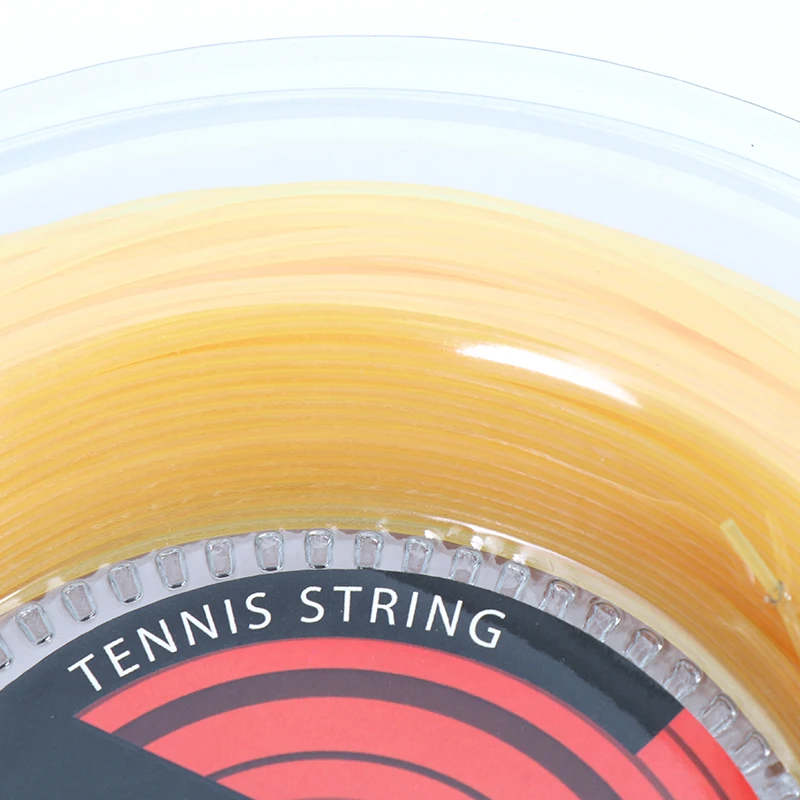 Natural gut string detail on racket