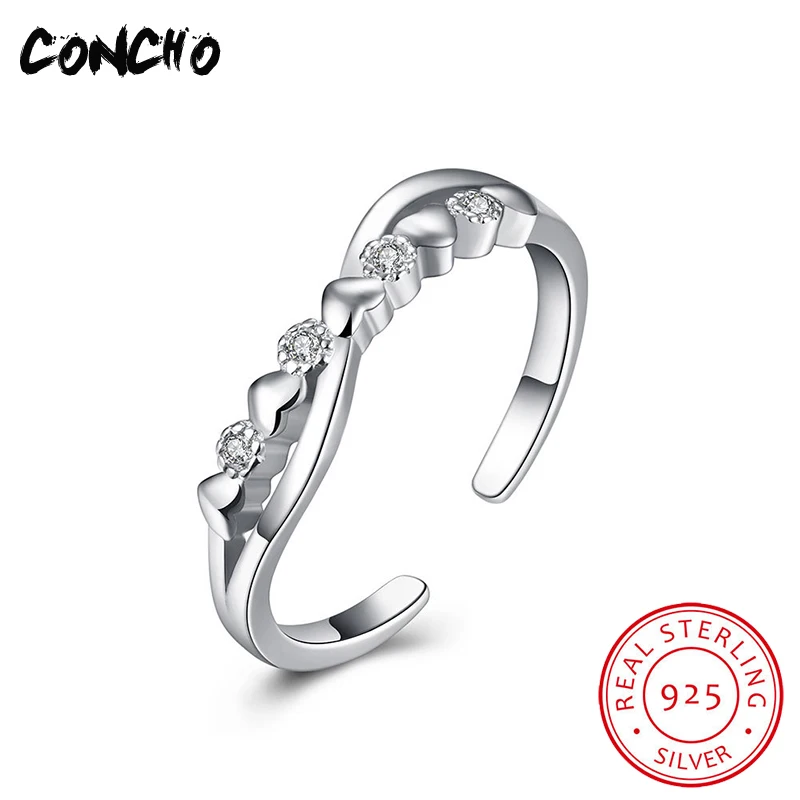 Кончо Jewelry 925 пробы серебро геометрические открытие Циркон Кольца для Для женщин