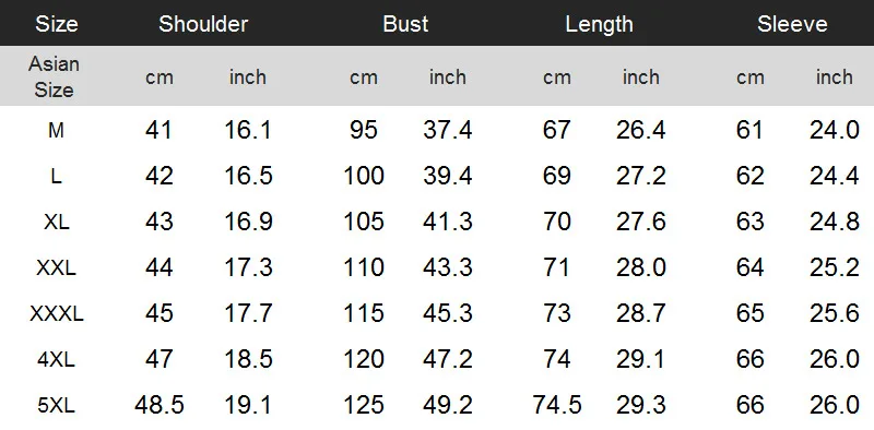 Slim Fit Shirt Size Chart