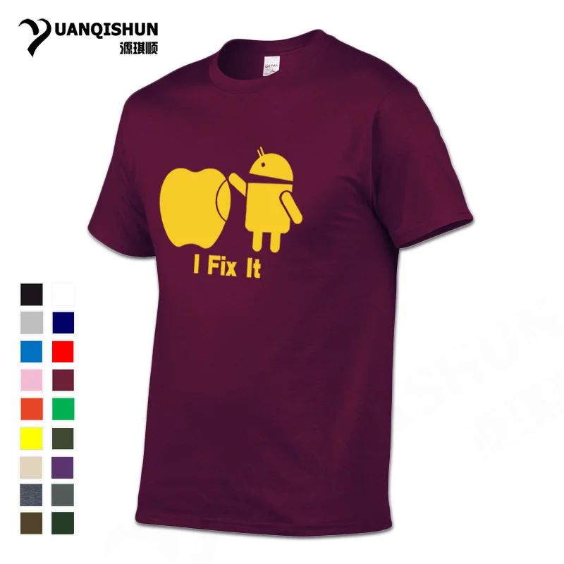 

YUANQISHUN 2018 New Android Robot I Fix It Funny Print T-shirt 100% Cotton Boutique Men Casual Tshirt Apple Humor Logo Tops Tees