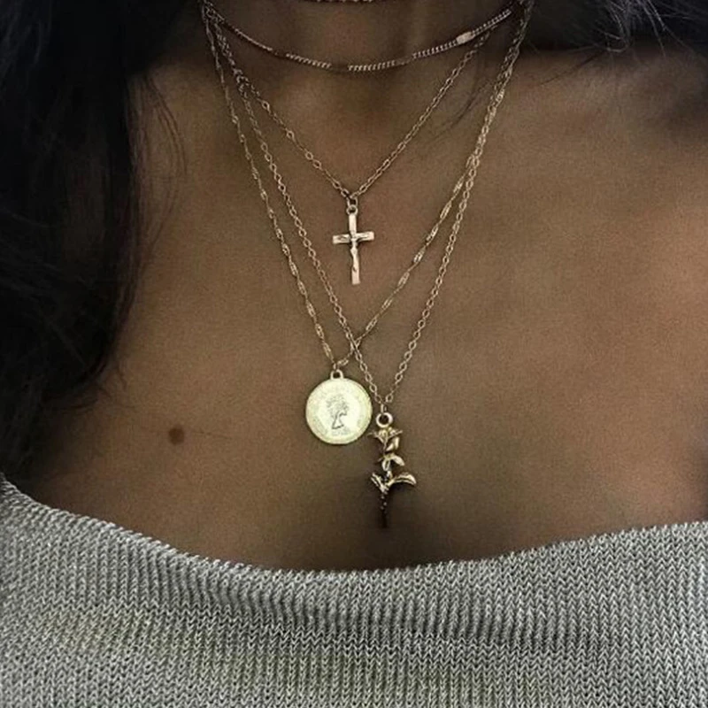 New multi-layer hot style cross coin head necklace with rose combination necklace amazon exaggeration necklace
New multi-layer hot style cross coin head necklace with rose combination necklace amazon exaggeration necklace